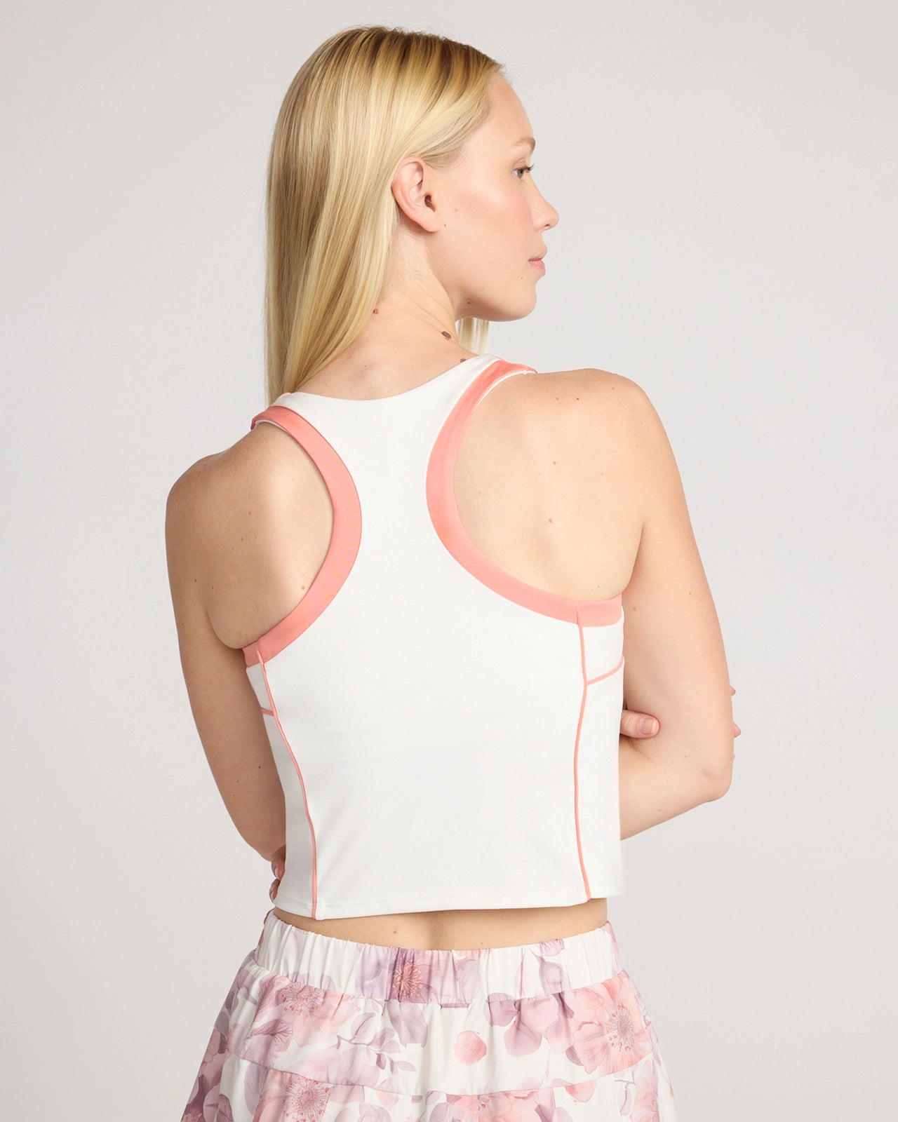 The Active Colour Blocked Cropped Shelf Bra Tank - Coconut Milk/Terra Cotta