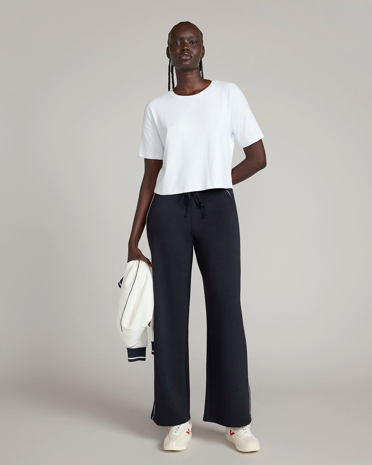 The Active Pique Mesh Cropped Boyfriend Tee - White