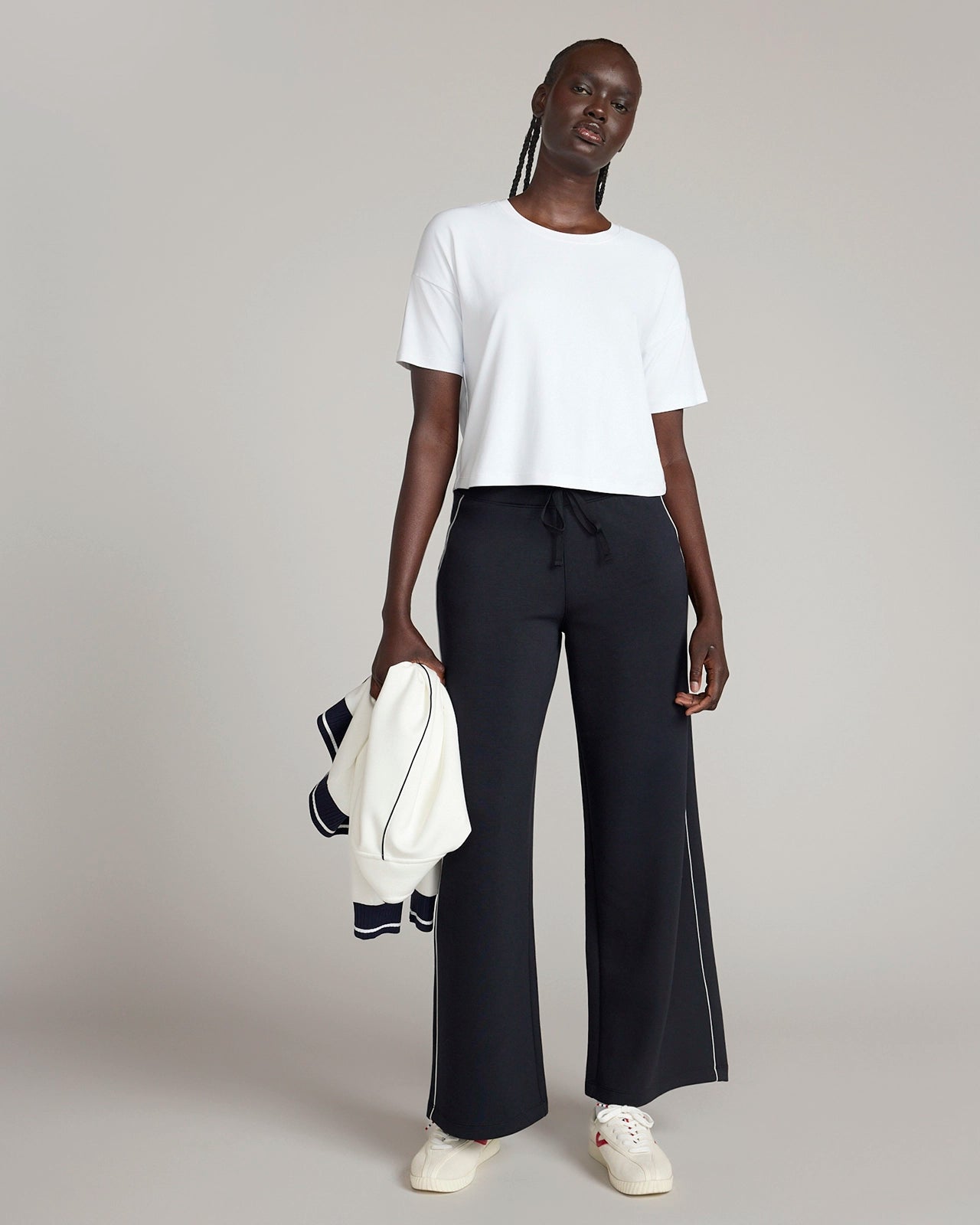 The Active GRS Certified Recycled Nylon Pique Mesh Cropped Boyfriend Tee - White