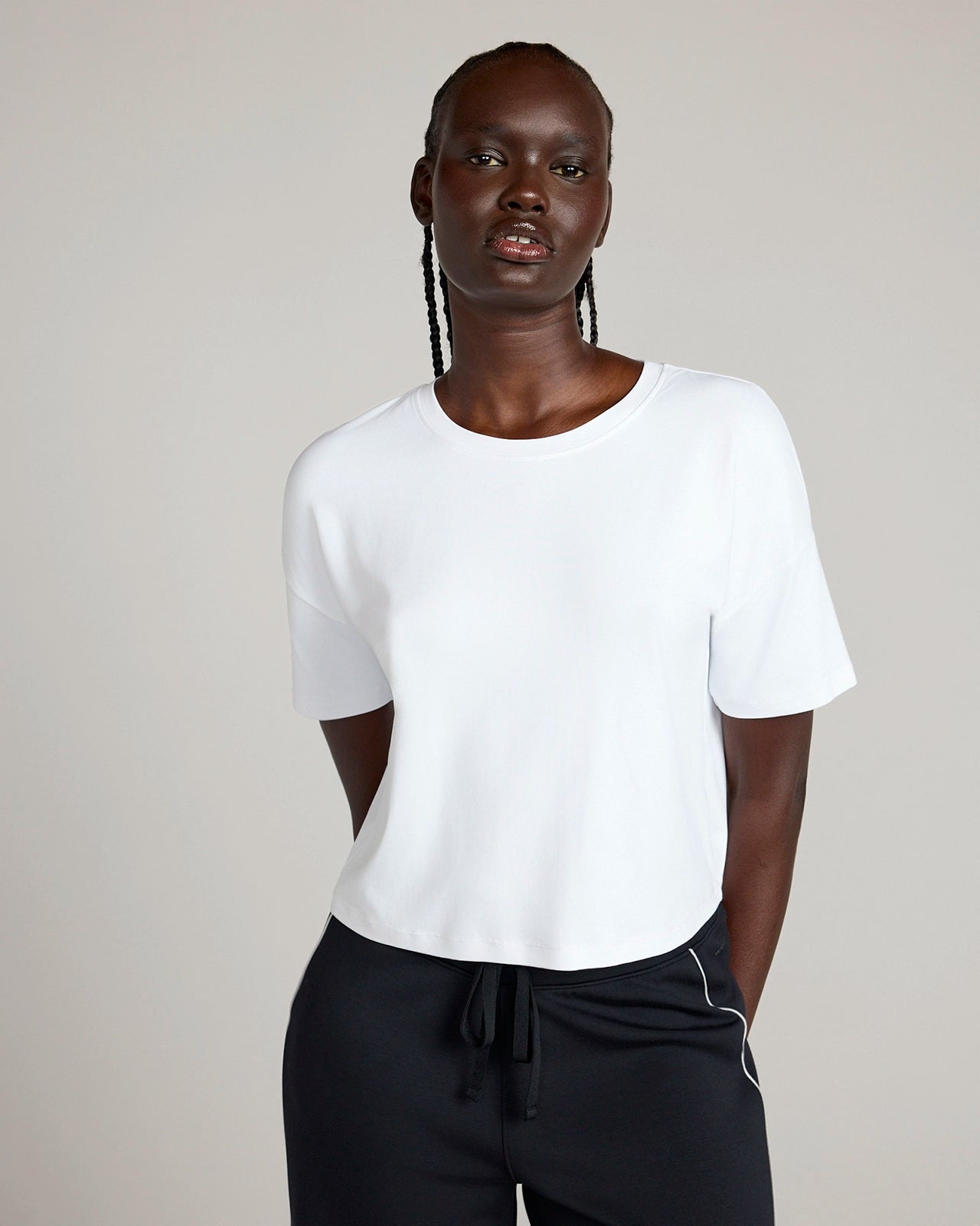 The Active Pique Mesh Cropped Boyfriend Tee - White