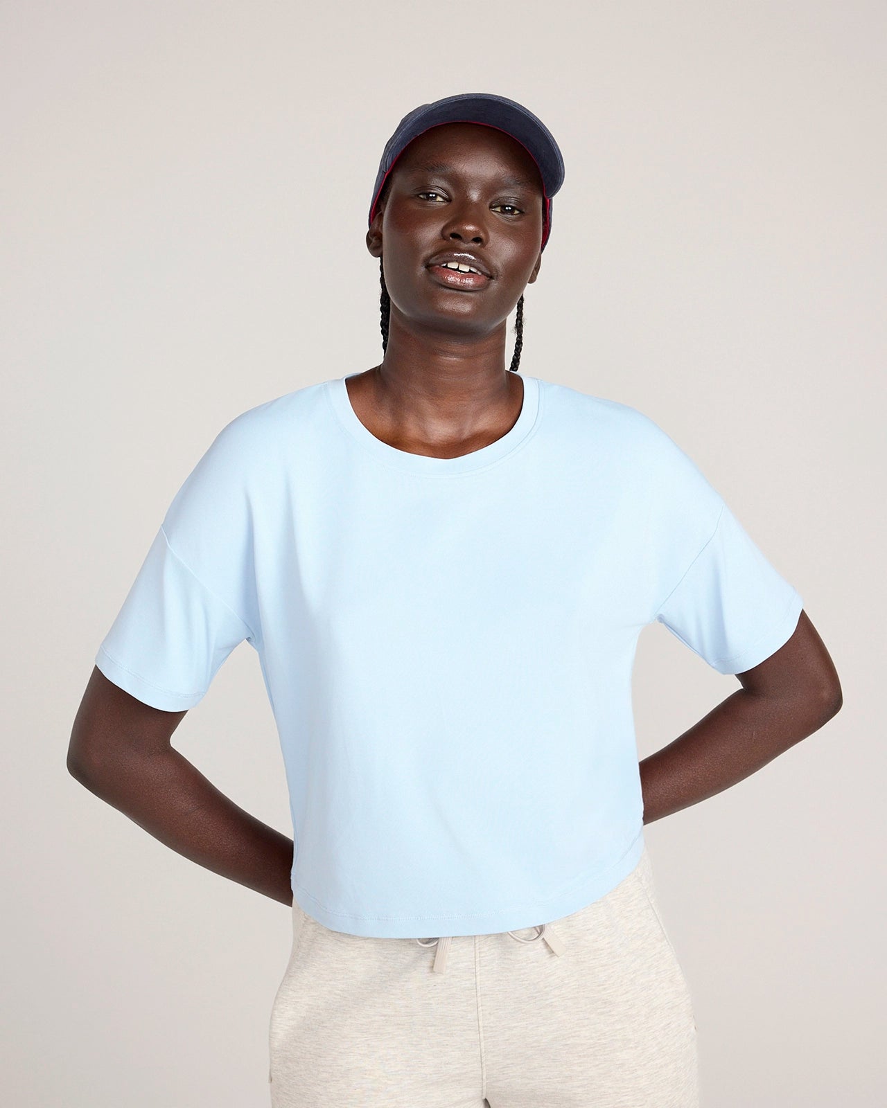 The Active Pique Mesh Cropped Boyfriend Tee - Skyway Blue