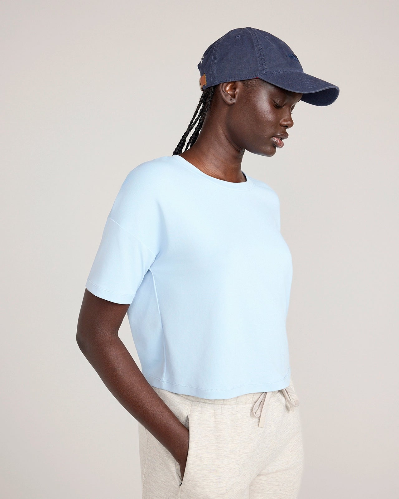 The Active Pique Mesh Cropped Boyfriend Tee - Skyway Blue