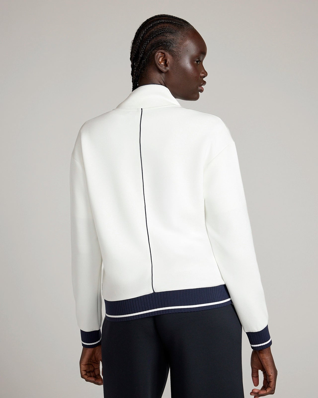 The Soft Luxe GRS Certified Recycled Poly TENCEL™ Modal Double Knit Zip Up Jacket - Coconut Milk