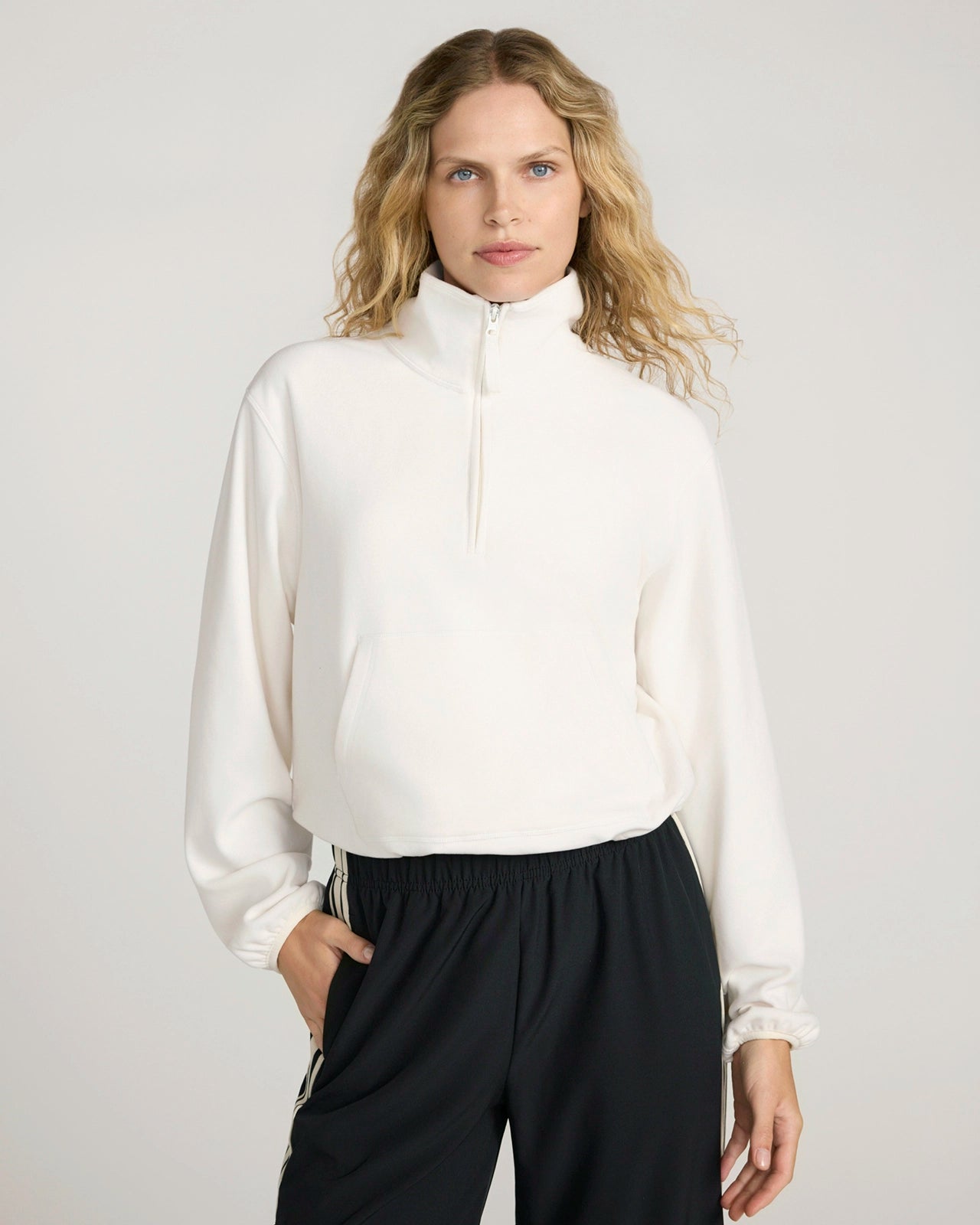 The Soft Luxe Velour Fleece Half-Zip Pullover - Tofu Beige
