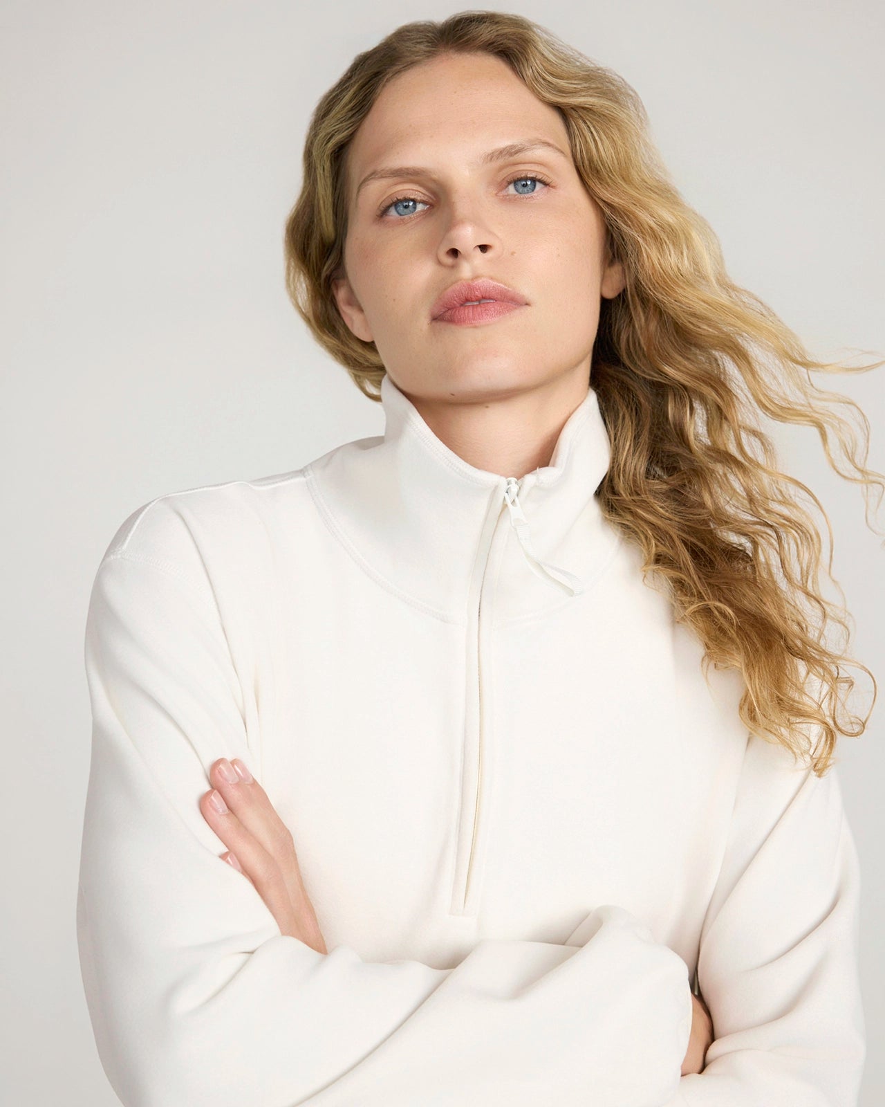 For general description, go to 'Main Product Description' region - The Soft Luxe Velour Fleece Half-Zip Pullover - Tofu Beige