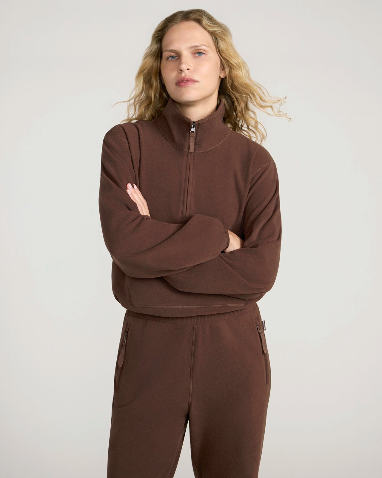 The Soft Luxe Velour Fleece Half-Zip Pullover - Shaved Chocolate
