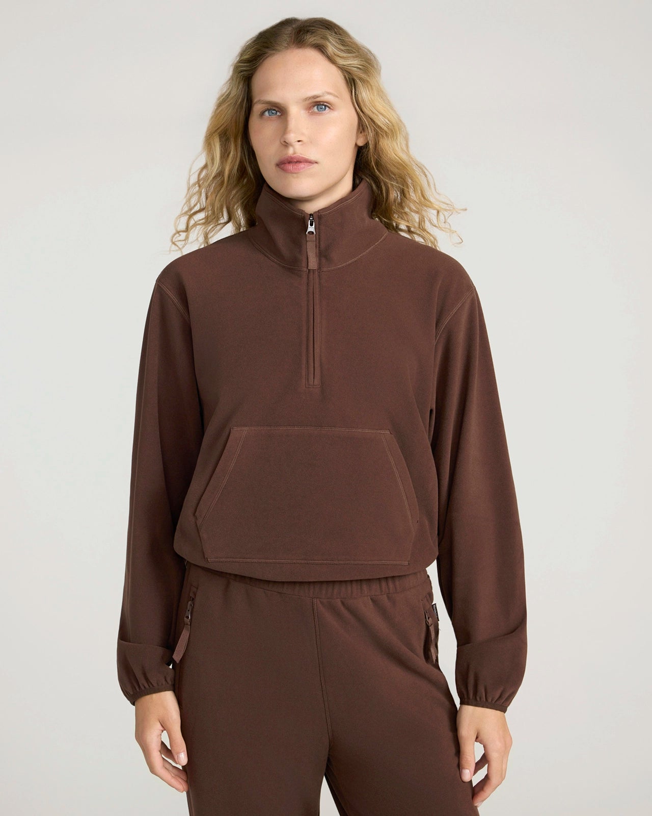The Soft Luxe Velour Fleece Half-Zip Pullover - Shaved Chocolate