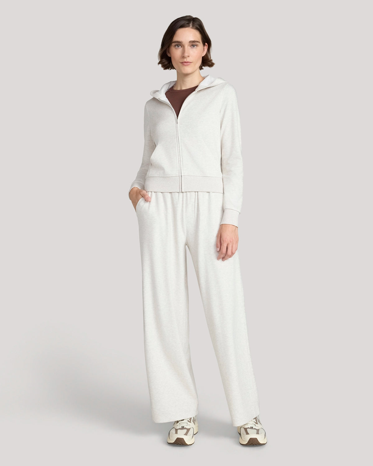 The Soft Luxe Cozy Rib Full-Zip Hoodie - Heather Beige