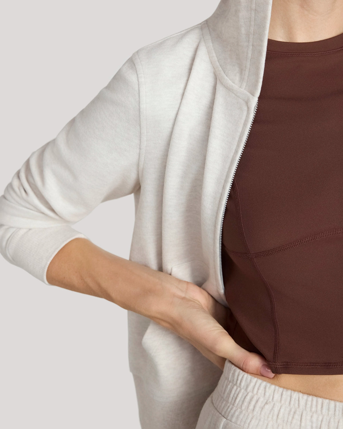 The Soft Luxe Cozy Rib Full-Zip Hoodie - Heather Beige