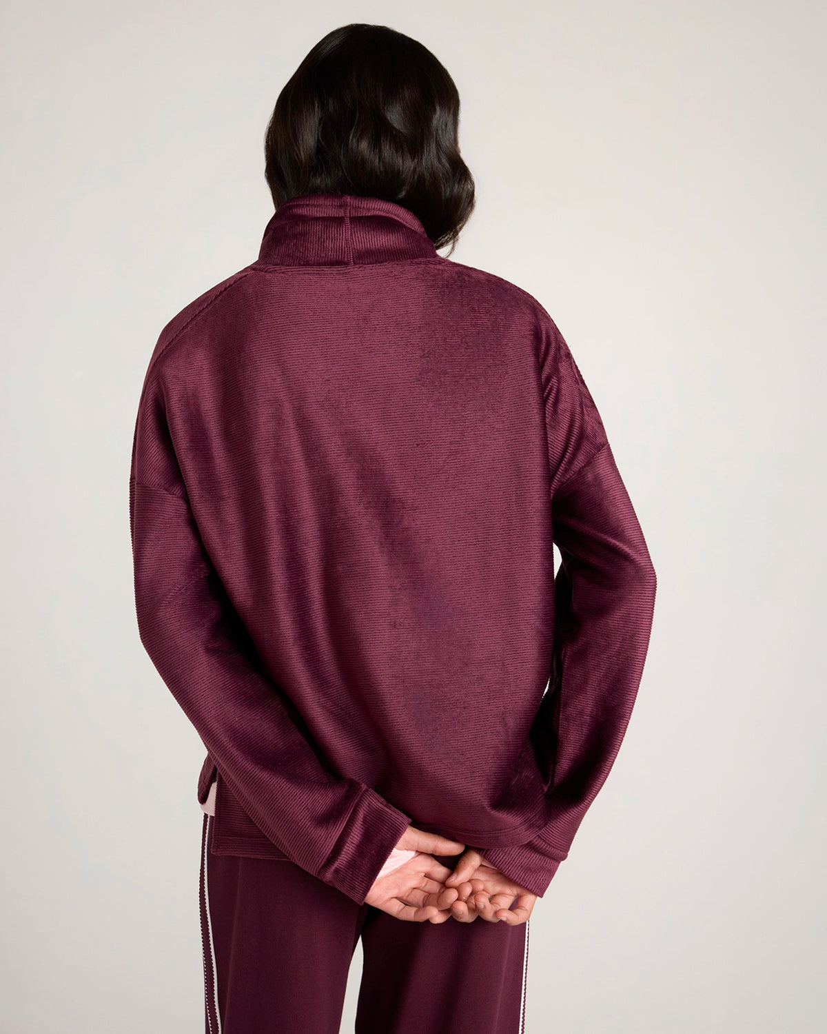 The Soft Luxe Velour Rib Mock Neck Top - Fig Purple