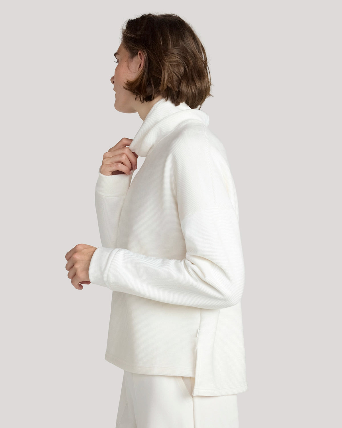 The Soft Luxe Velour Rib Mock Neck Top - Sugar Swizzle Cream