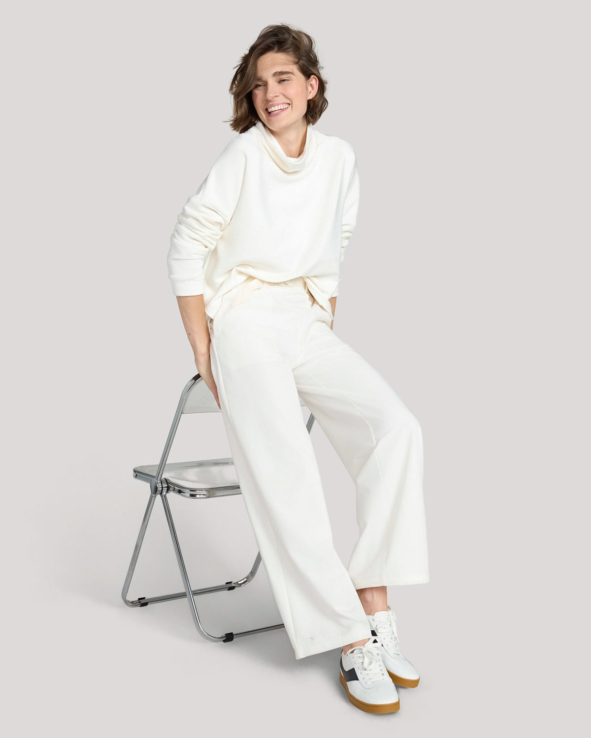 The Soft Luxe Velour Rib Mock Neck Top - Sugar Swizzle Cream