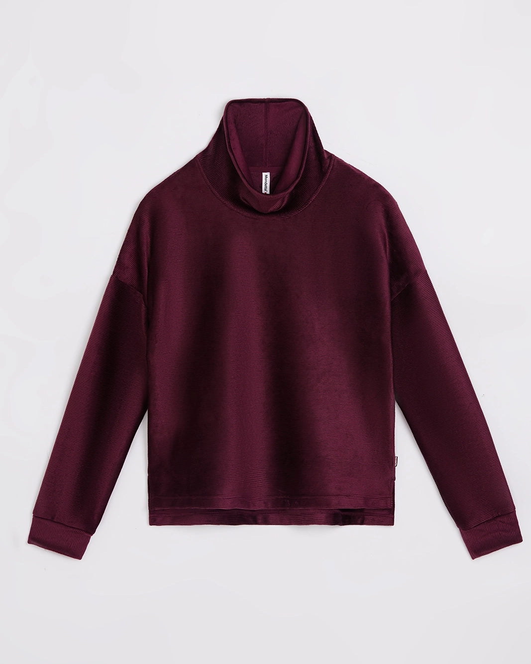 The Soft Luxe Velour Rib Mock Neck Top - Fig Purple