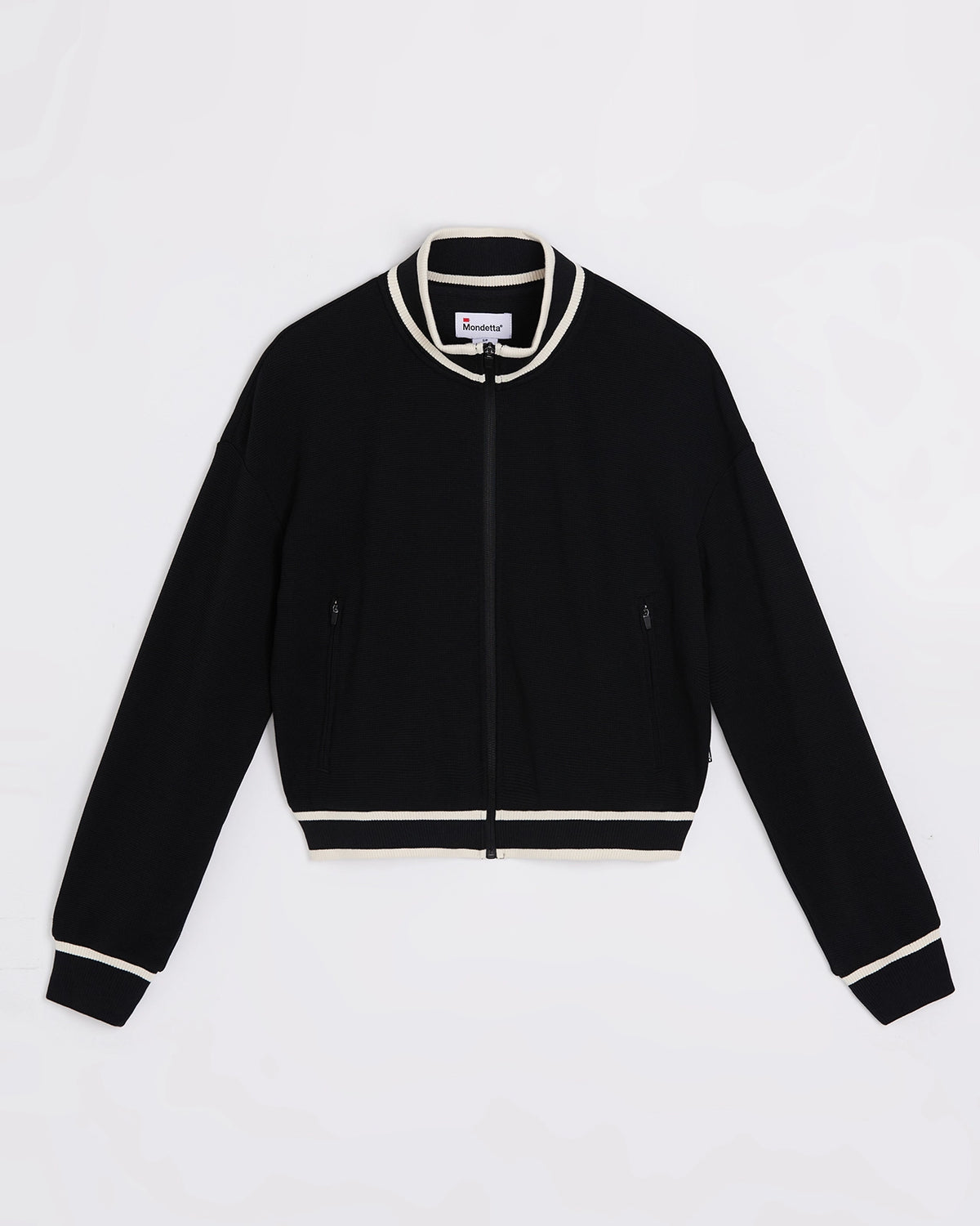 The Luxe Waffle Knit Retro Bomber Jacket - Black