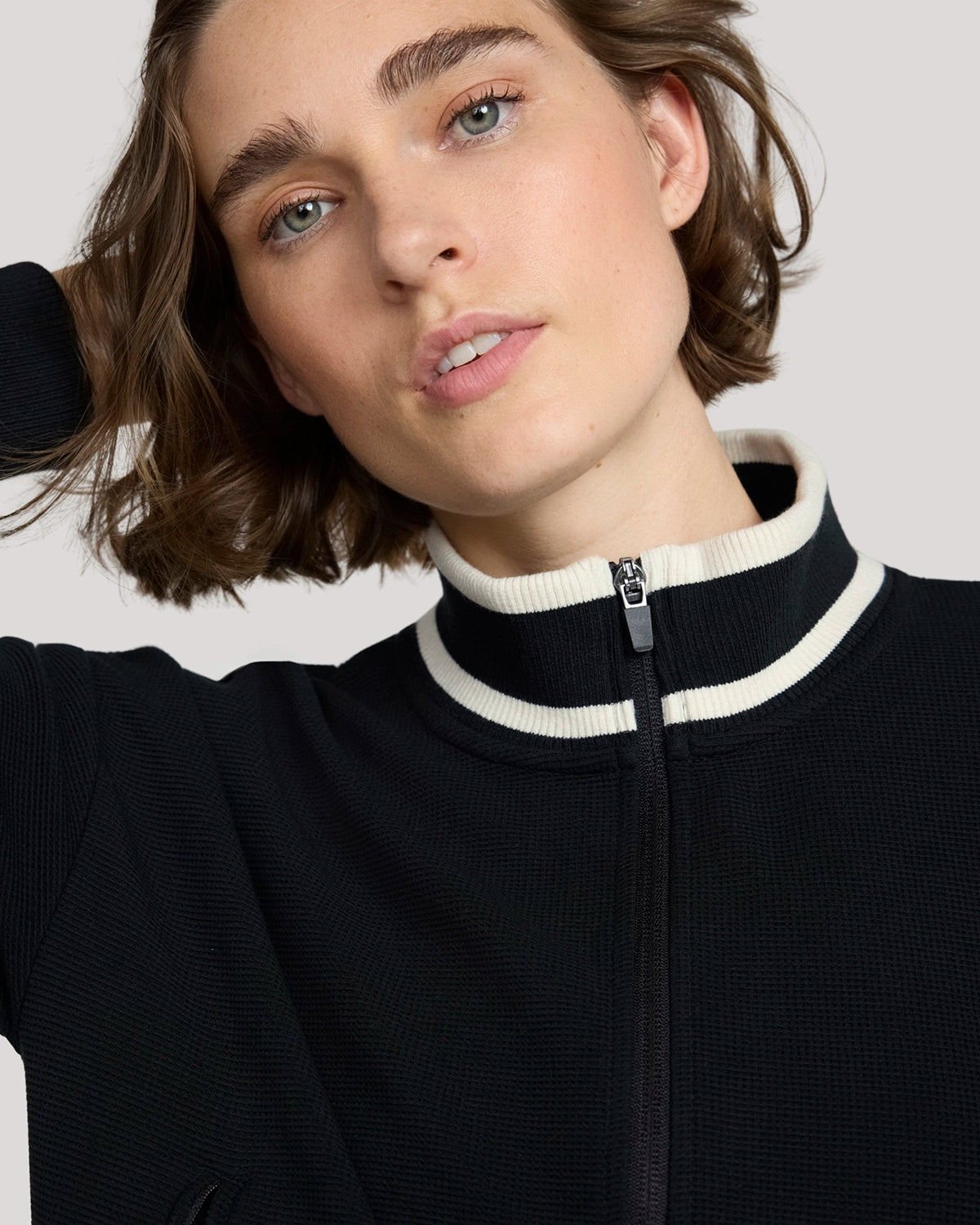 The Luxe Waffle Knit Retro Bomber Jacket - Black