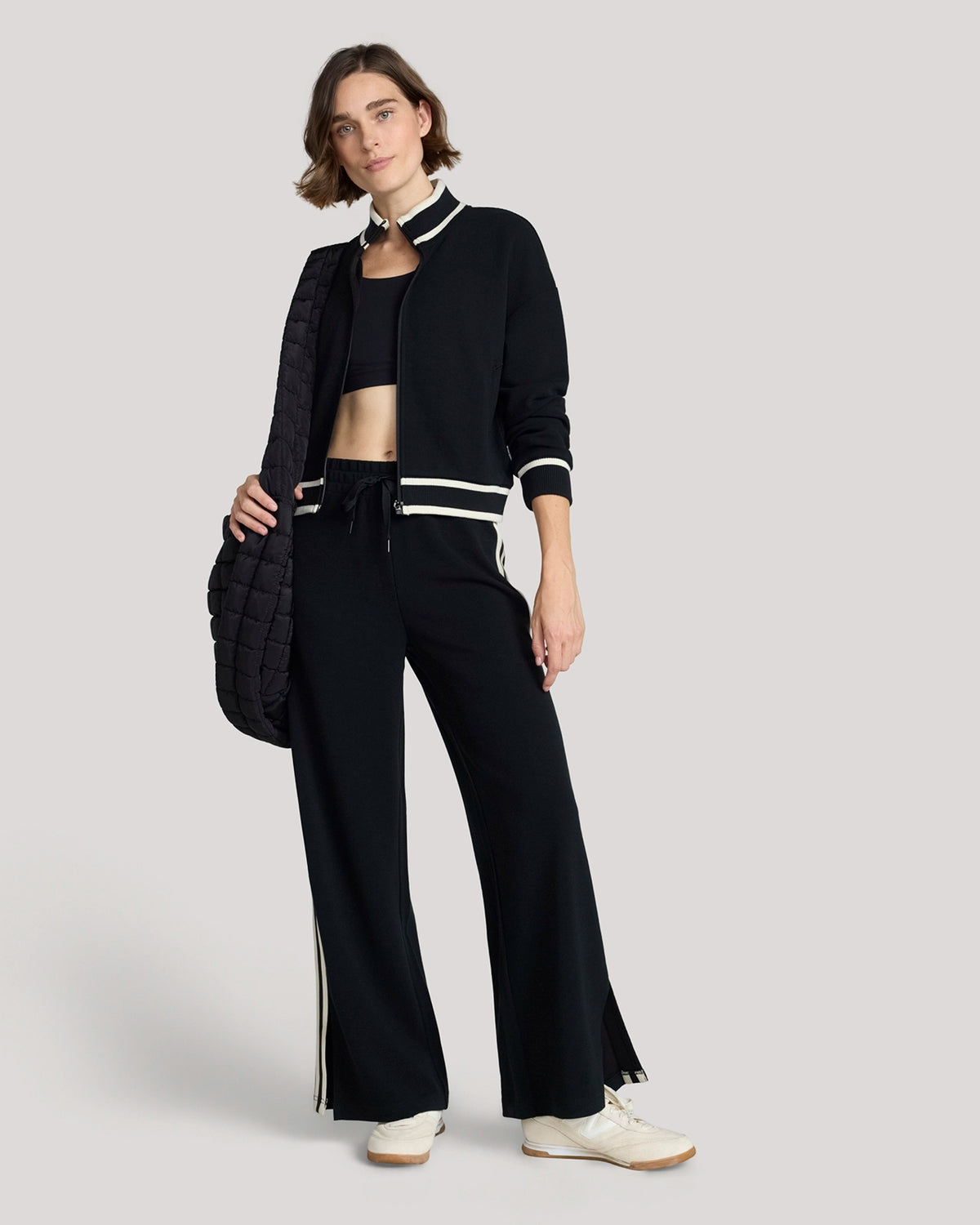 For general description, go to 'Main Product Description' region - The Luxe Waffle Knit Retro Bomber Jacket - Black