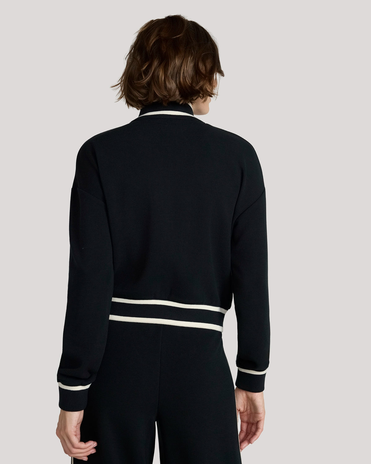 The Luxe Waffle Knit Retro Bomber Jacket - Black