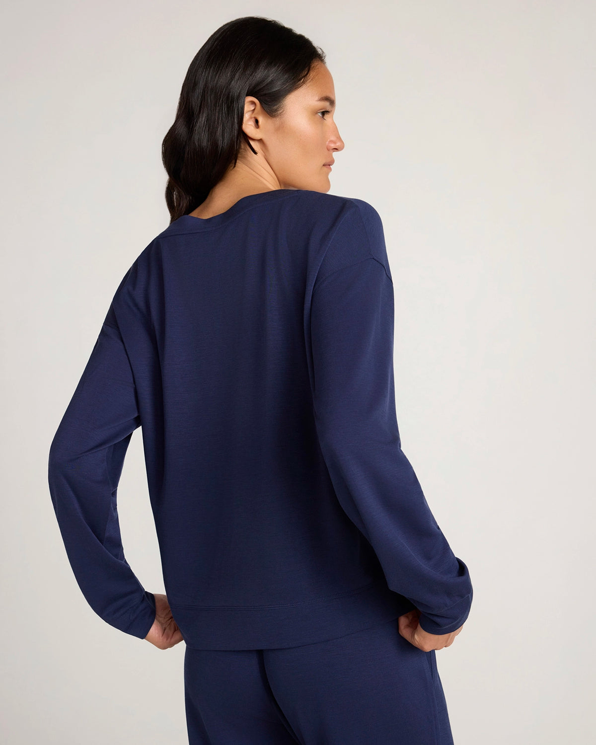 The Soft Luxe Sueded V-Neck Sweatshirt - Peacoat Navy