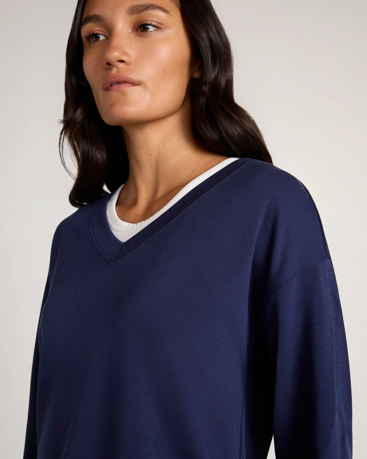 The Soft Luxe Sueded V-Neck Sweatshirt - Peacoat Navy