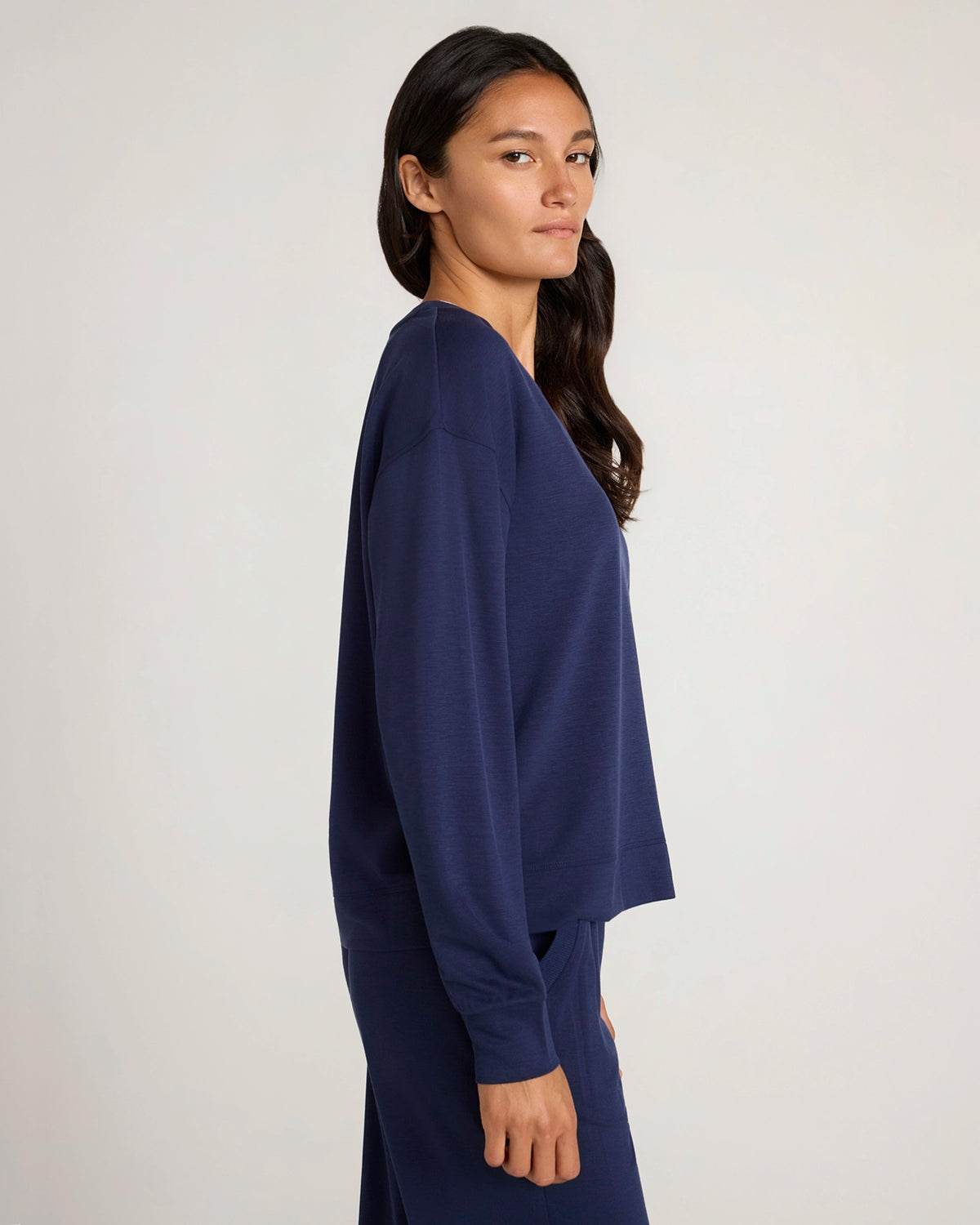 The Soft Luxe Sueded V-Neck Sweatshirt - Peacoat Navy