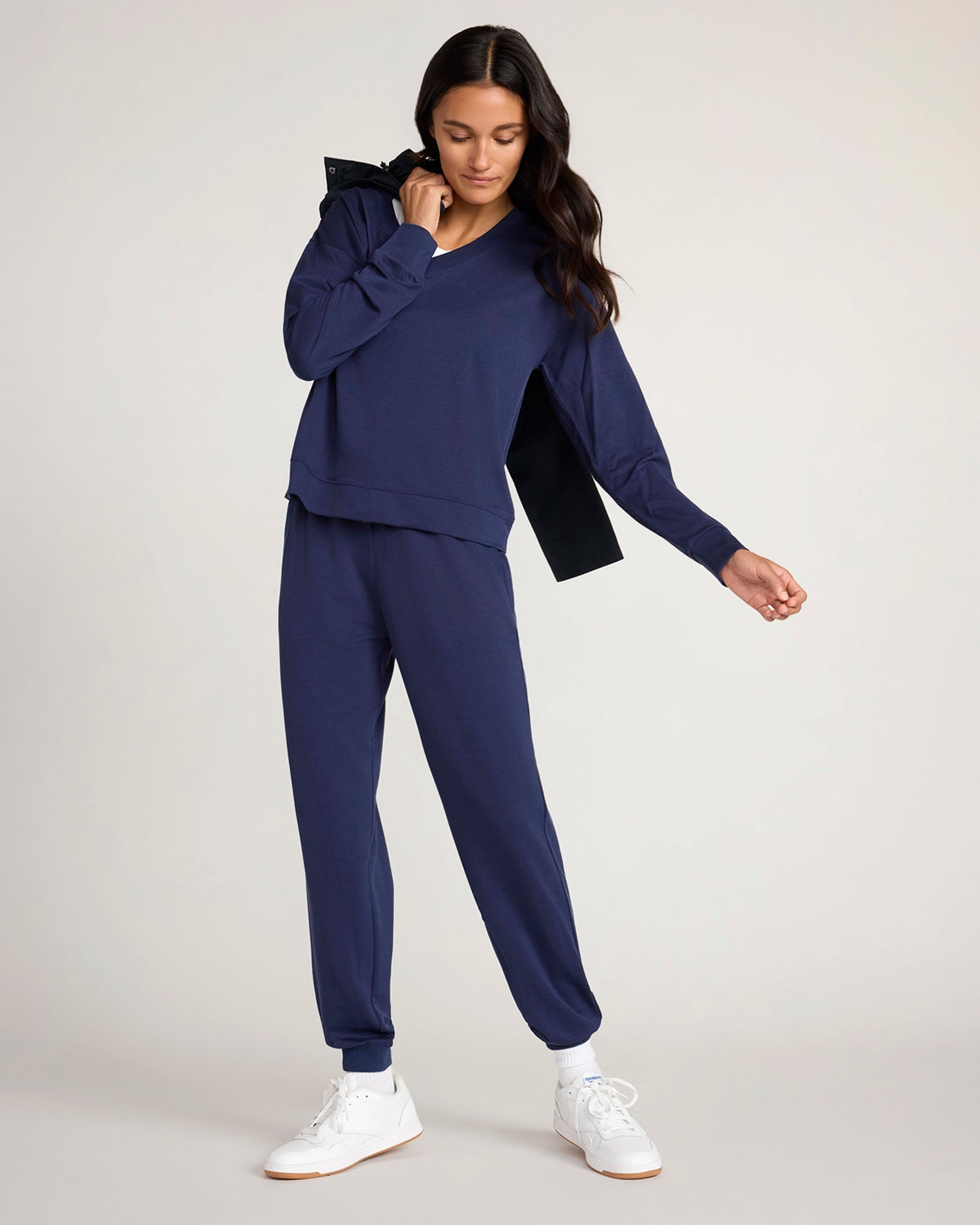 The Soft Luxe Sueded V-Neck Sweatshirt - Peacoat Navy