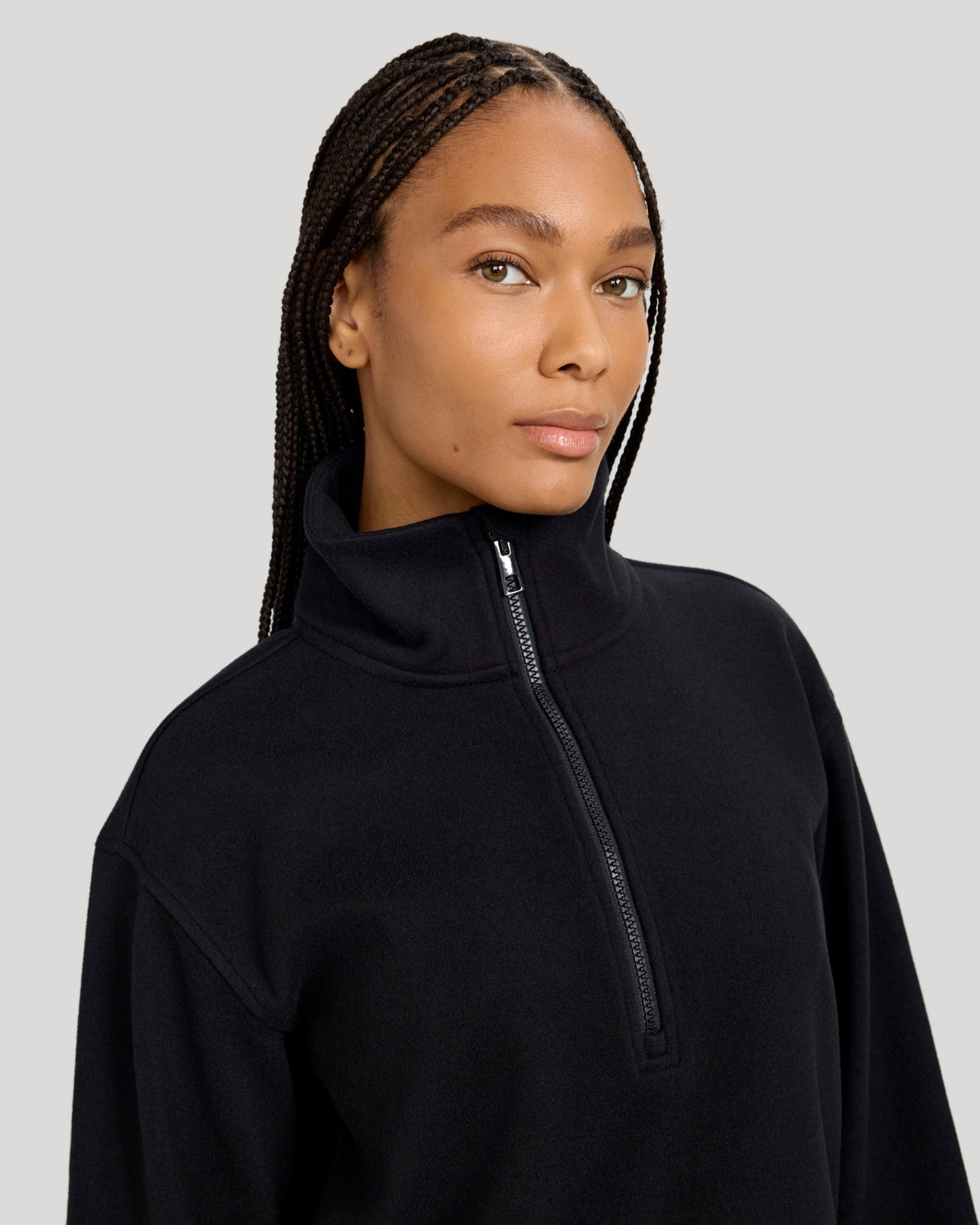 The Soft Luxe Melange Fleece Half-Zip Pullover - Black