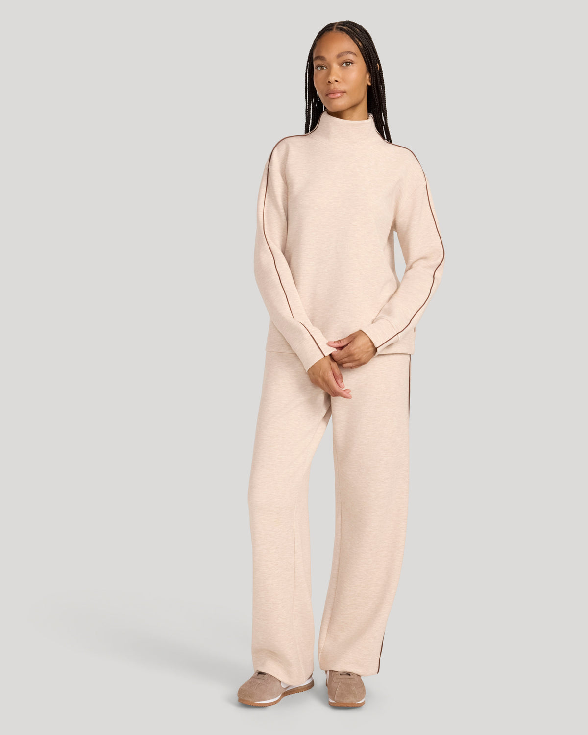 The Soft Luxe Mock Neck Tunic - Taupe Marl