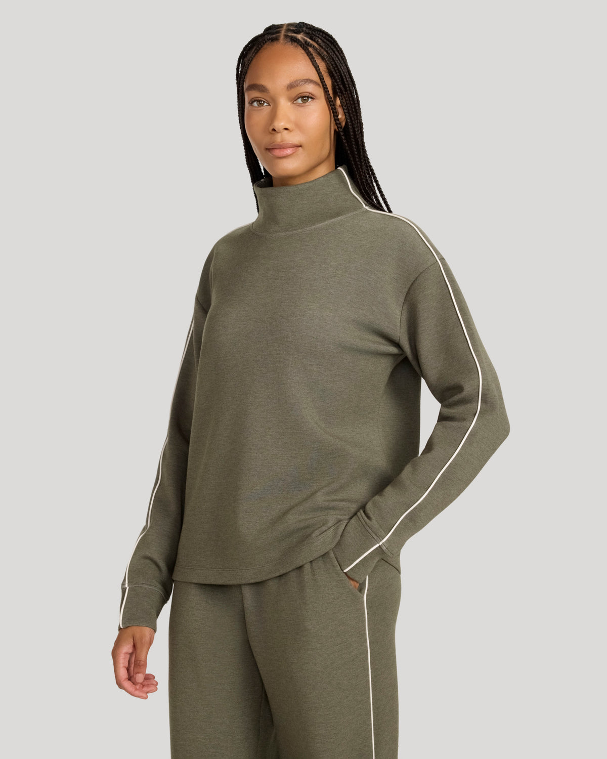 The Soft Luxe Mock Neck Tunic - Olive Marl
