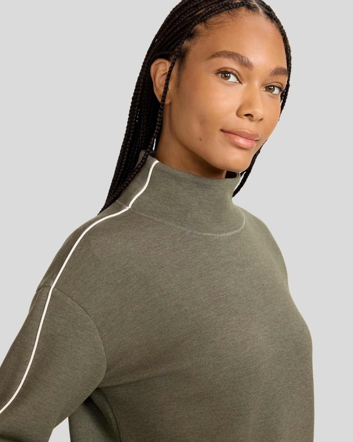 The Soft Luxe Mock Neck Tunic - Olive Marl