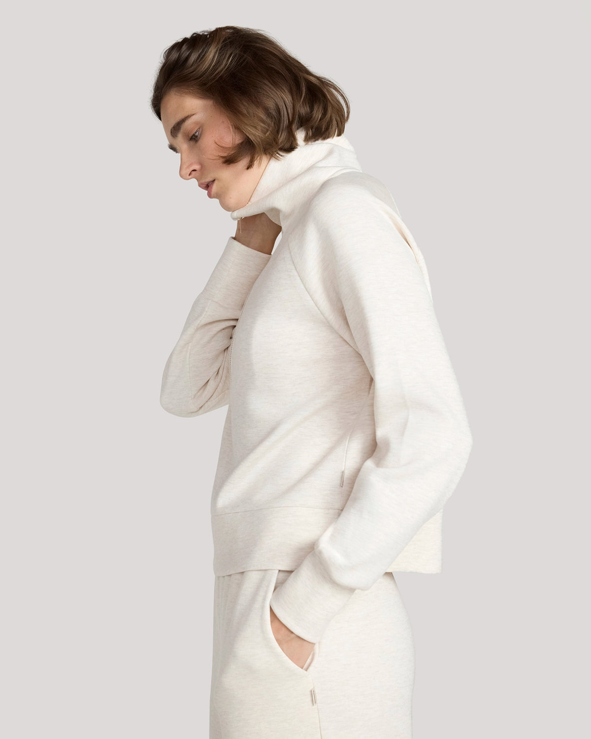 The Soft Luxe Brushed Double Knit Half-Zip - Heather Beige