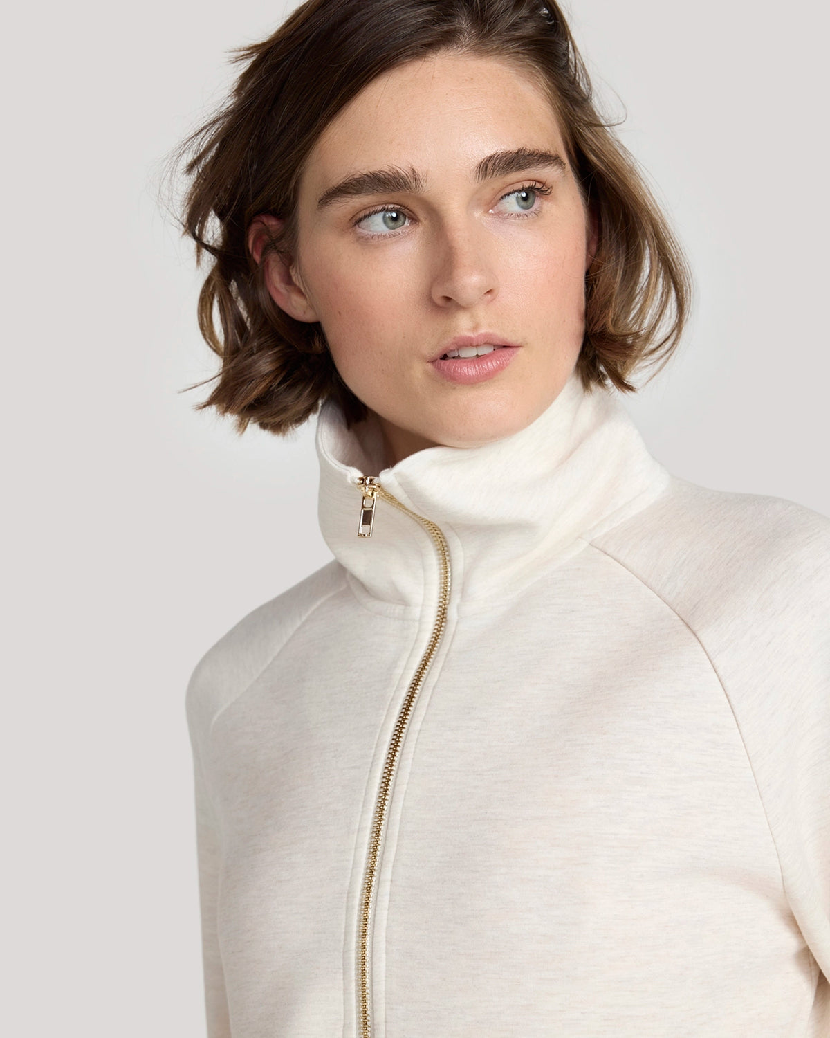 The Soft Luxe Brushed Double Knit Half-Zip - Heather Beige