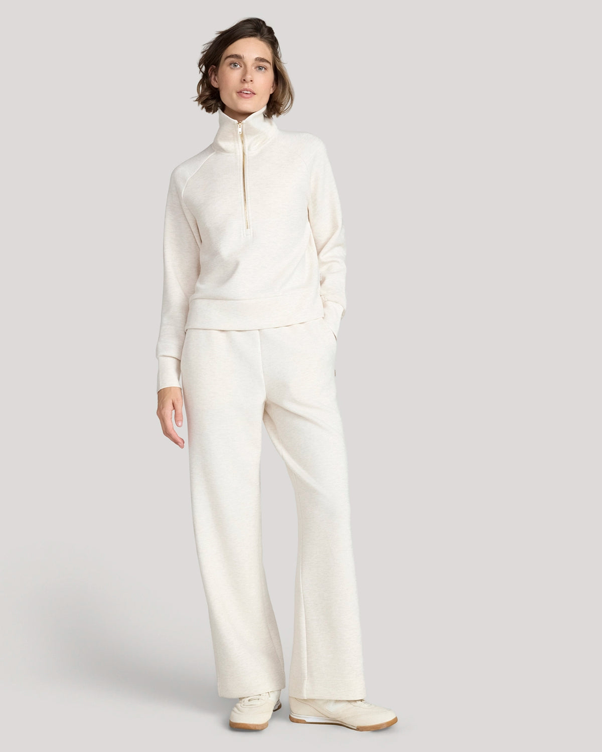 The Soft Luxe Brushed Double Knit Half-Zip - Heather Beige