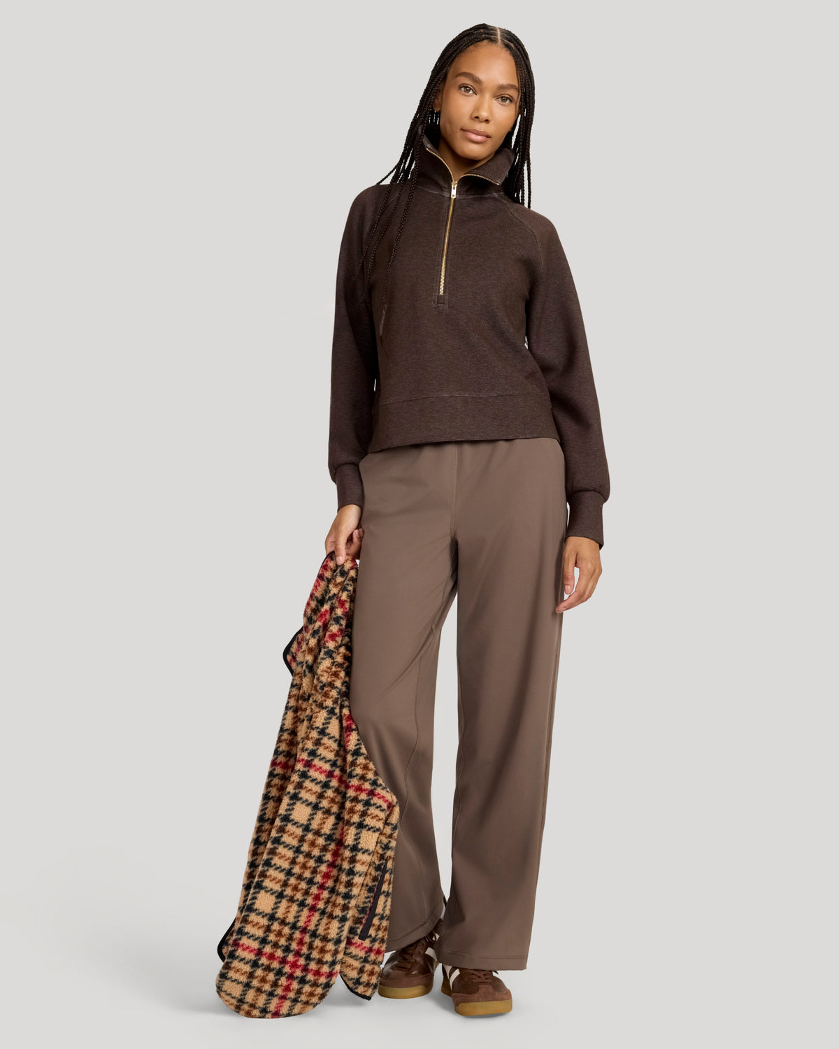 The Soft Luxe Brushed Double Knit Half-Zip - Coffee Bean Marl