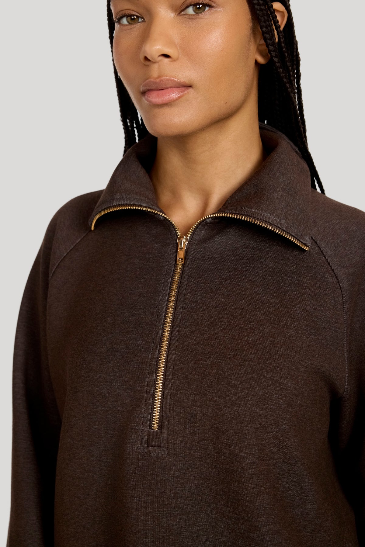 The Soft Luxe Brushed Double Knit Half-Zip - Coffee Bean Marl