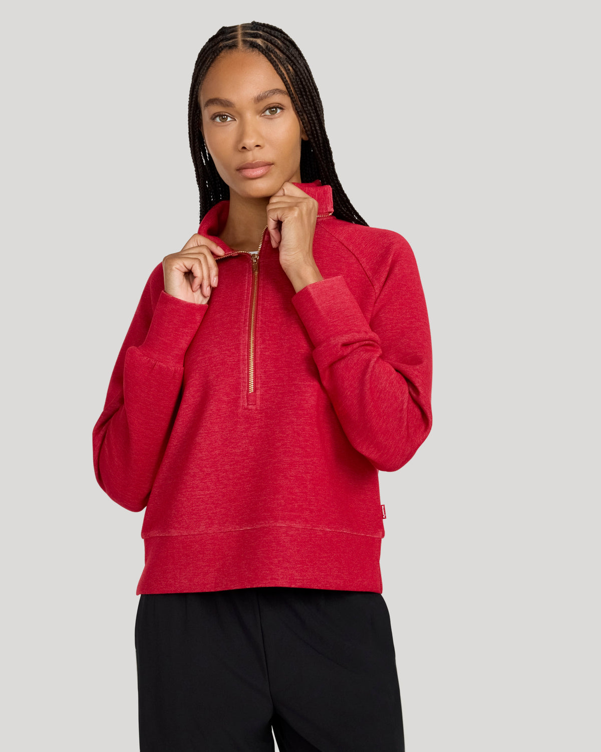 The Soft Luxe Brushed Double Knit Half-Zip - Emboldened Marl Red