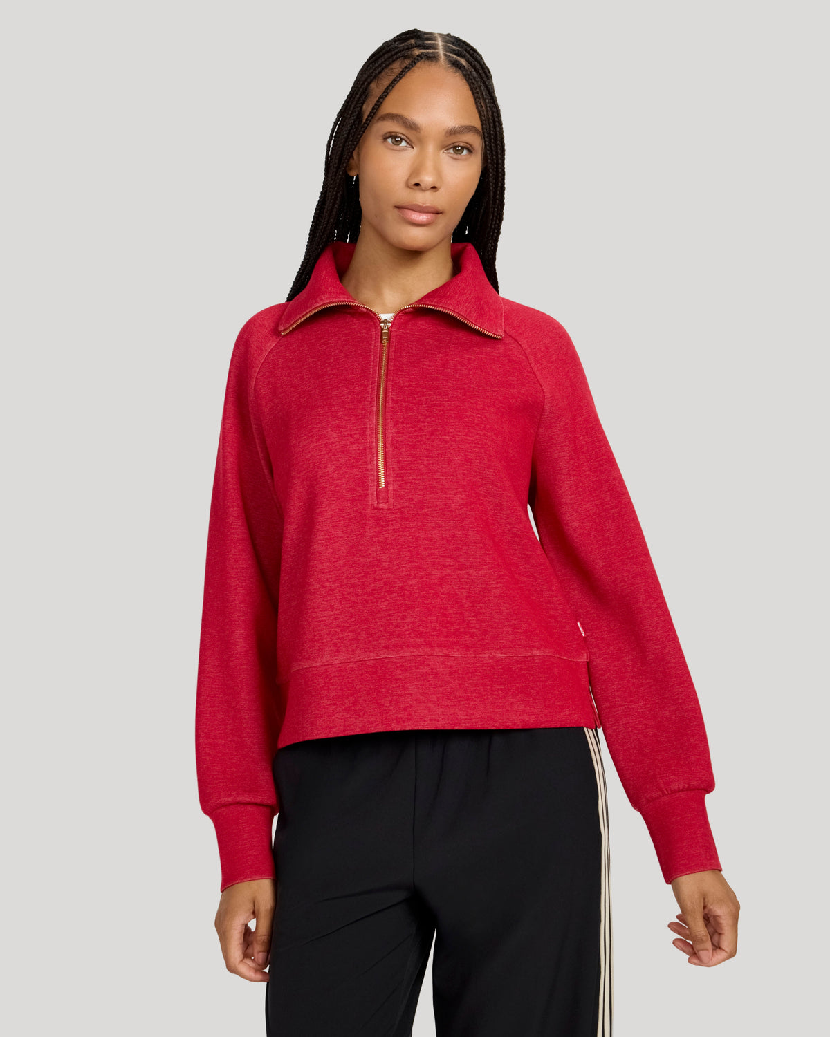 The Soft Luxe Brushed Double Knit Half-Zip - Emboldened Marl Red