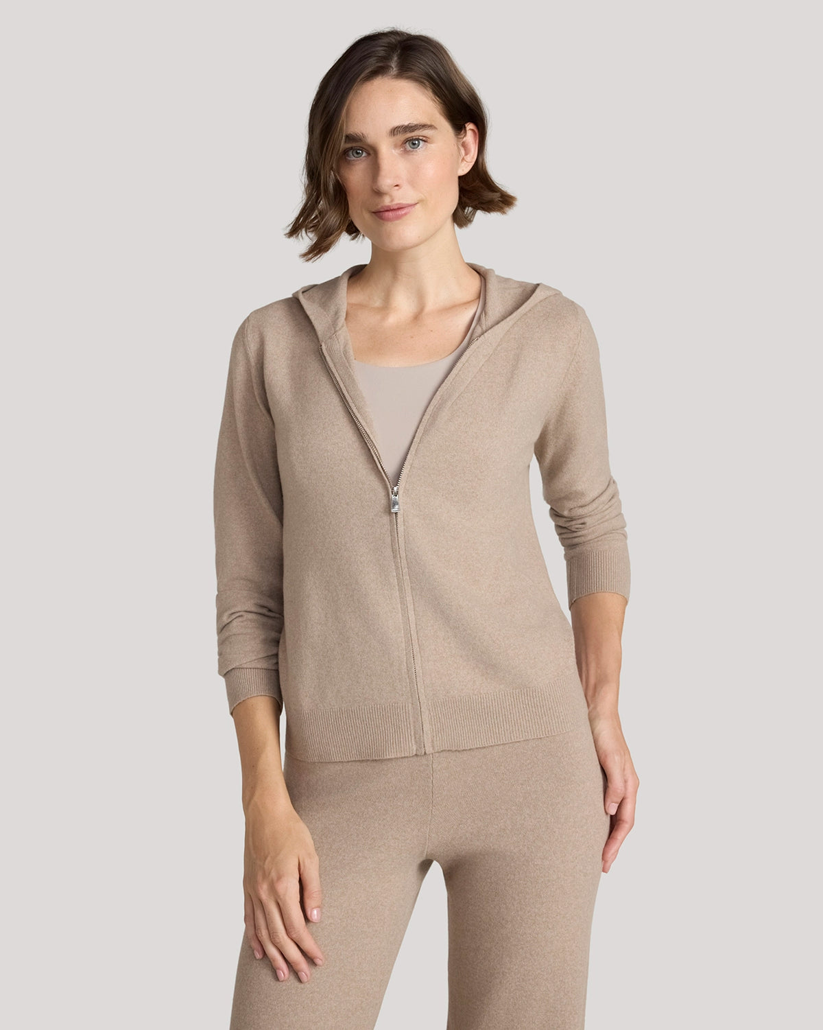 The Soft Luxe Sweaterknit Full Zip Hoodie - Heather Oatmeal