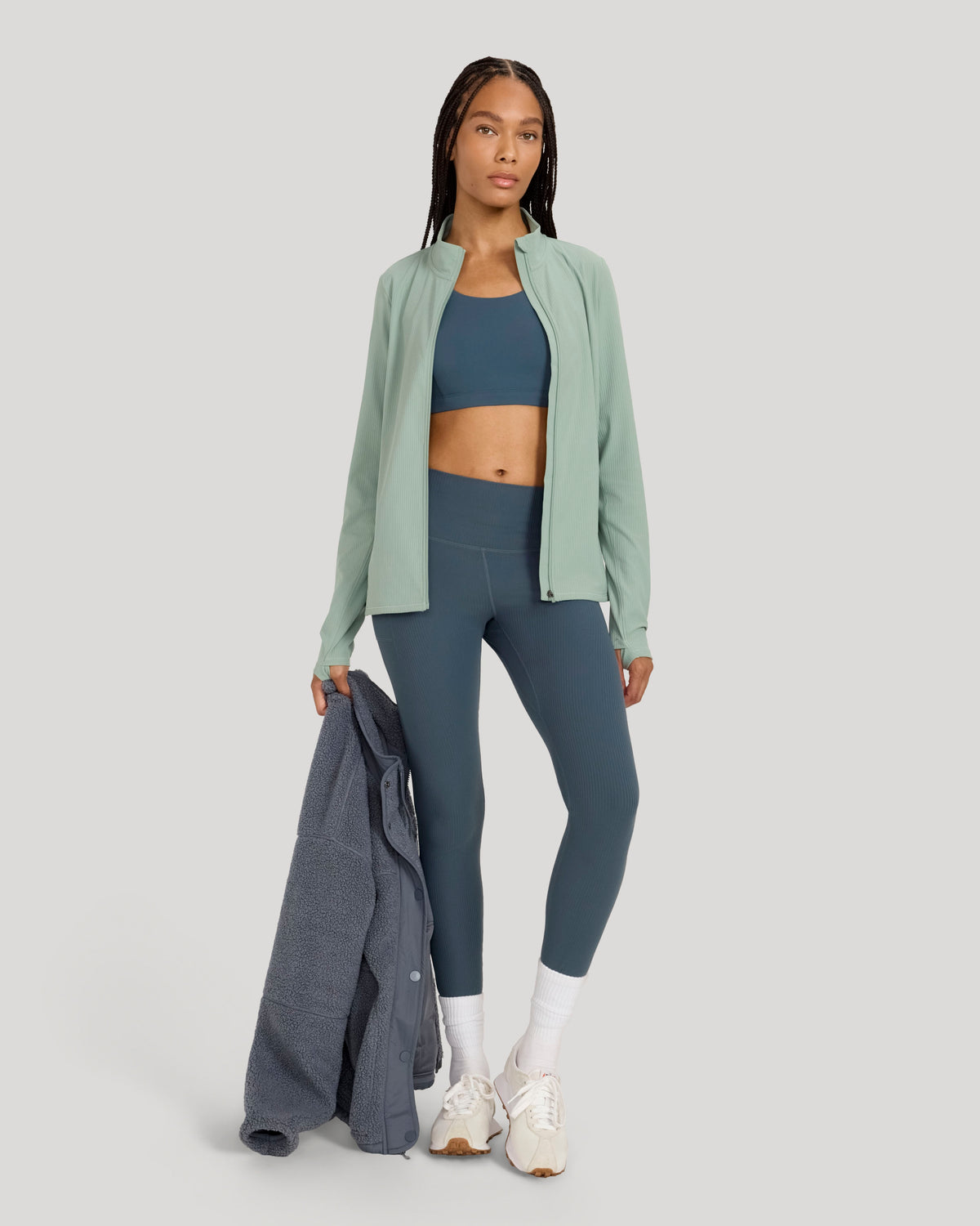 The Active Ribbed Yoga Jacket - Muted Green