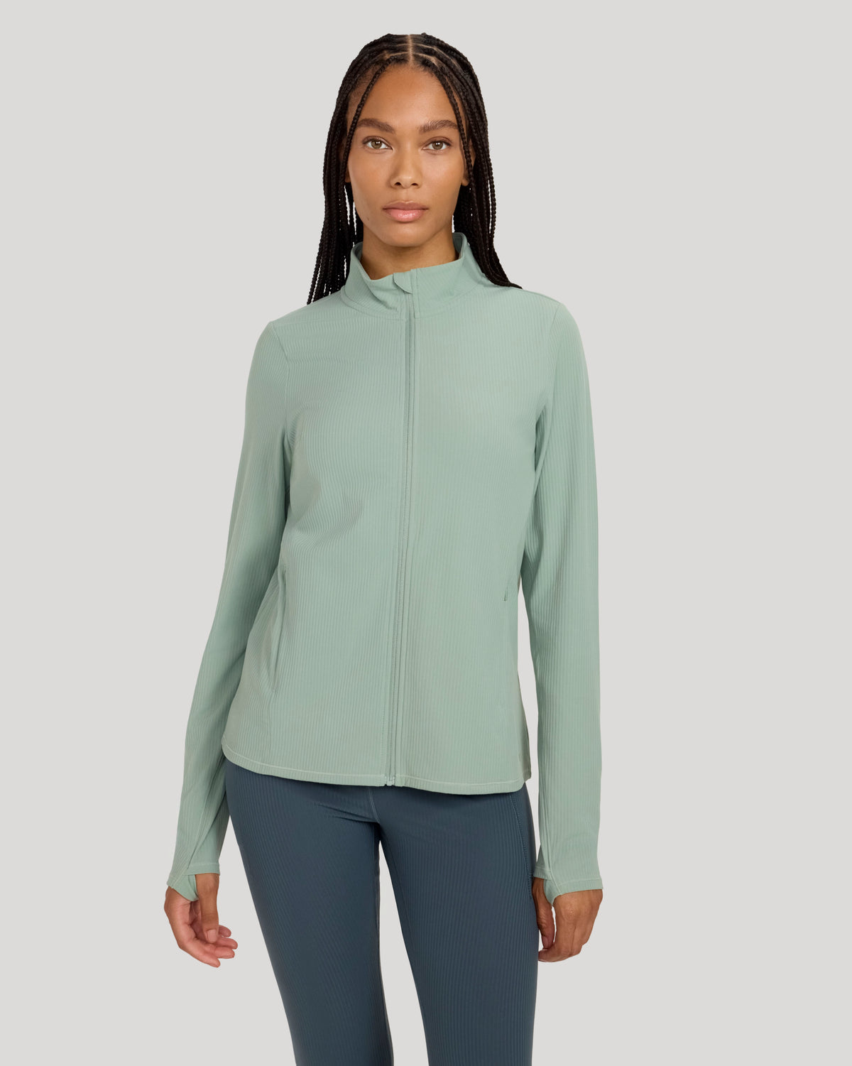 The Active Ribbed Yoga Jacket - Muted Green