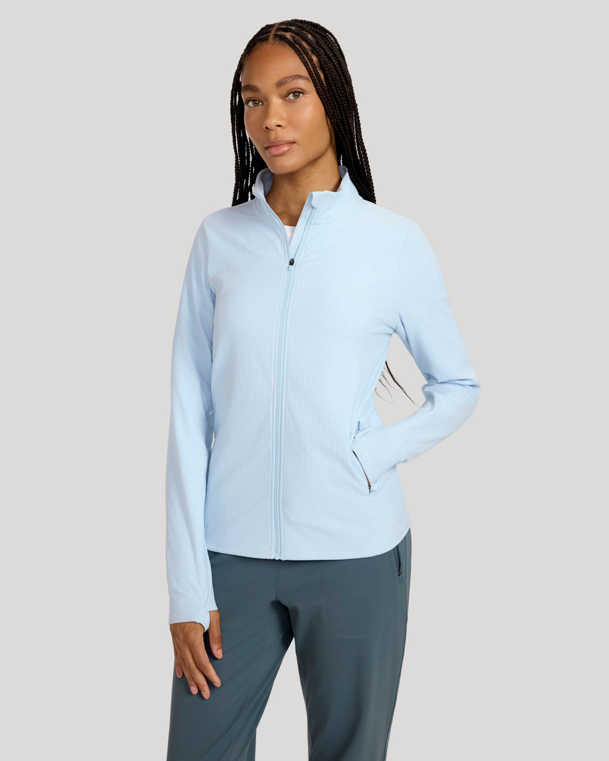 The Active Ribbed Yoga Jacket - Light Blue