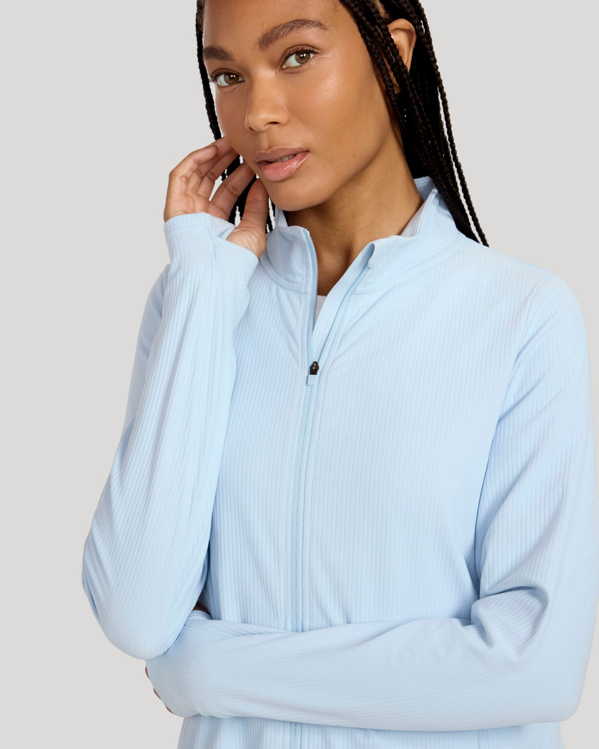 The Active Ribbed Yoga Jacket - Light Blue