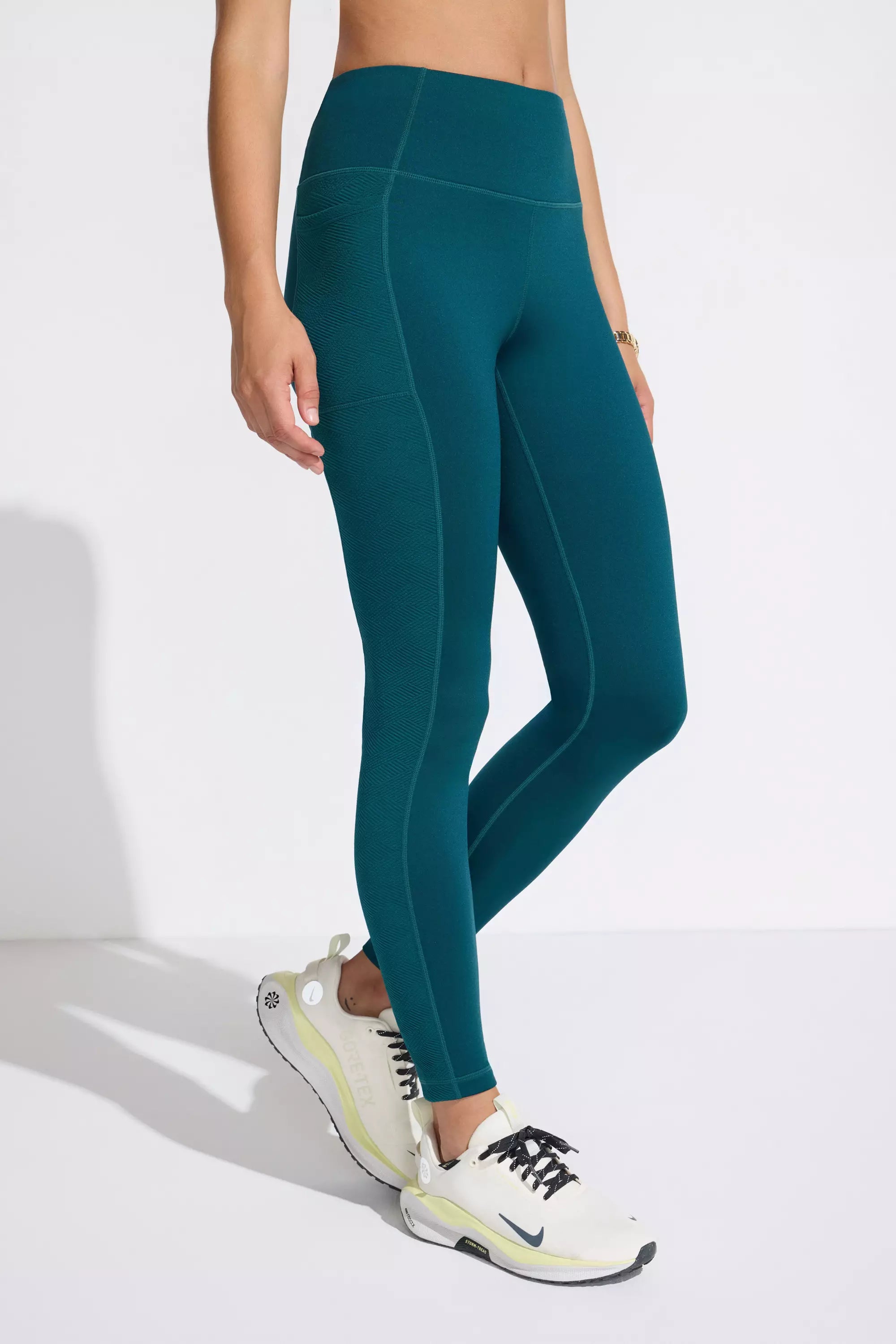 Jacquard Paneled Legging - Green Teal