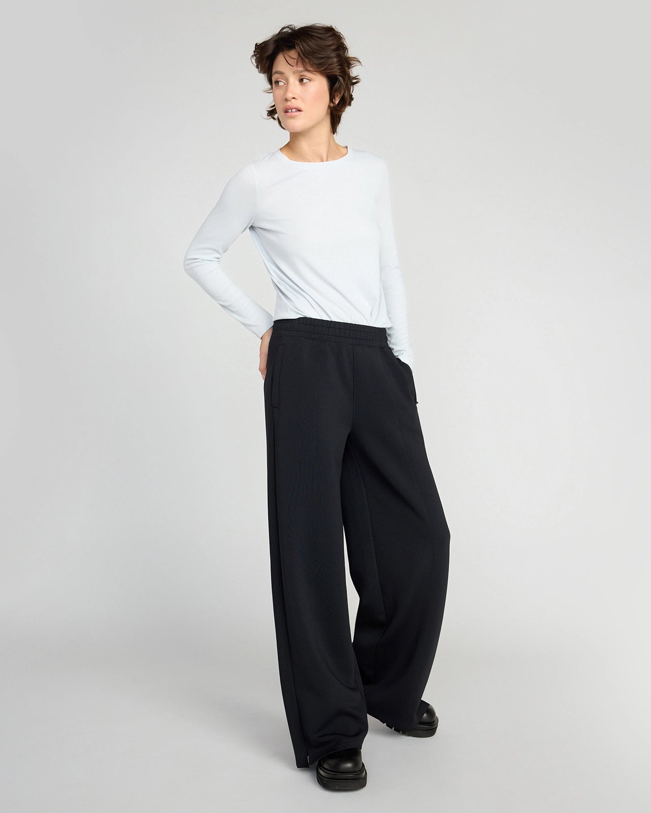 The Soft Stretch GRS Certified Recycled Poly Wide Leg Pant - Black
