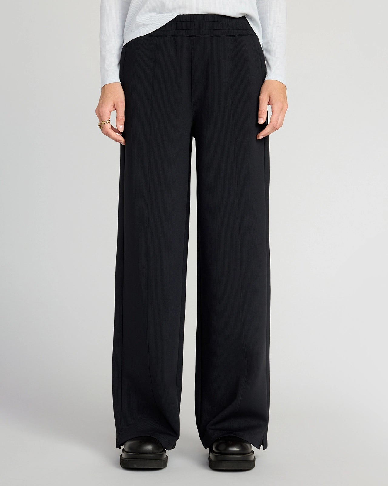 The Soft Stretch GRS Certified Recycled Poly Wide Leg Pant - Black