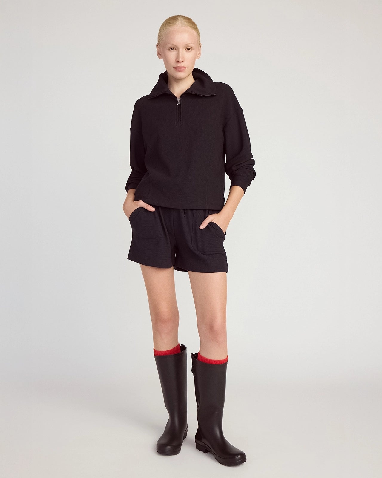 The Soft Luxe GRS Certified Recycled Polyester Waffle 3.5" Short - Black
