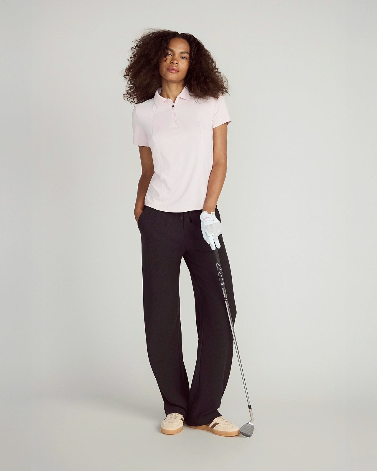 The Light Stretch GRS Certified Recycled Polyester Waffle Wide Leg Pant - Black
