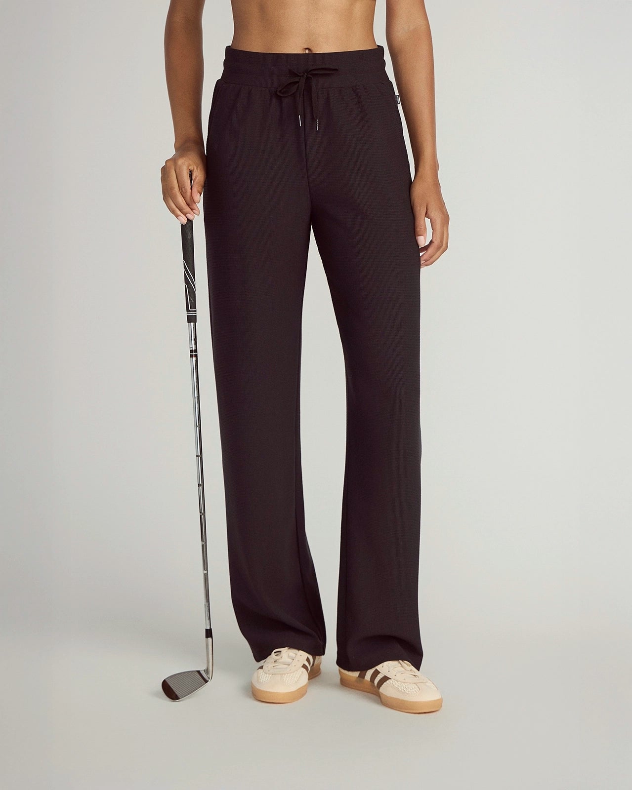 The Light Stretch GRS Certified Recycled Polyester Waffle Wide Leg Pant - Black