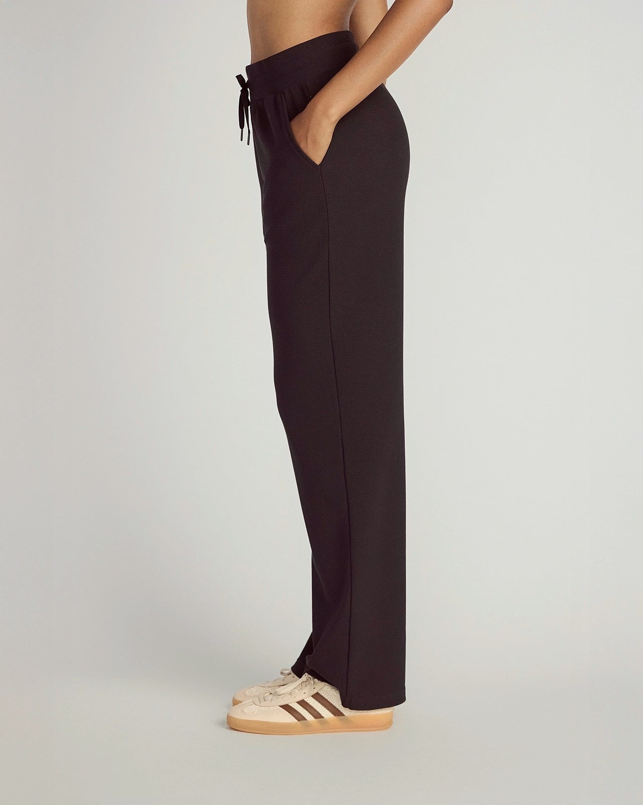The Light Stretch GRS Certified Recycled Polyester Waffle Wide Leg Pant - Black