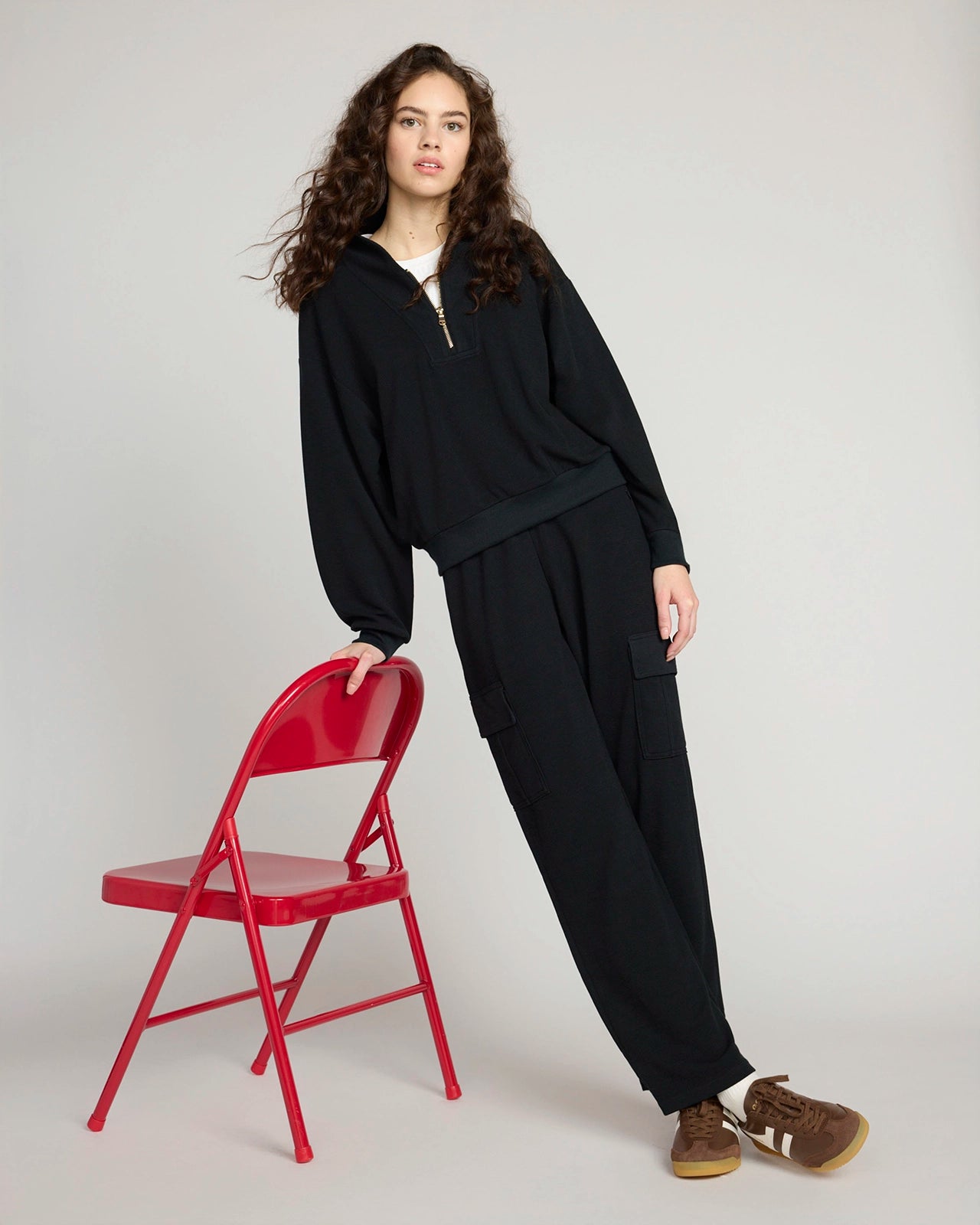 The Soft Luxe Modal + GRS Certified Recycled Poly Waffle Cargo Wide Leg Pant - Black