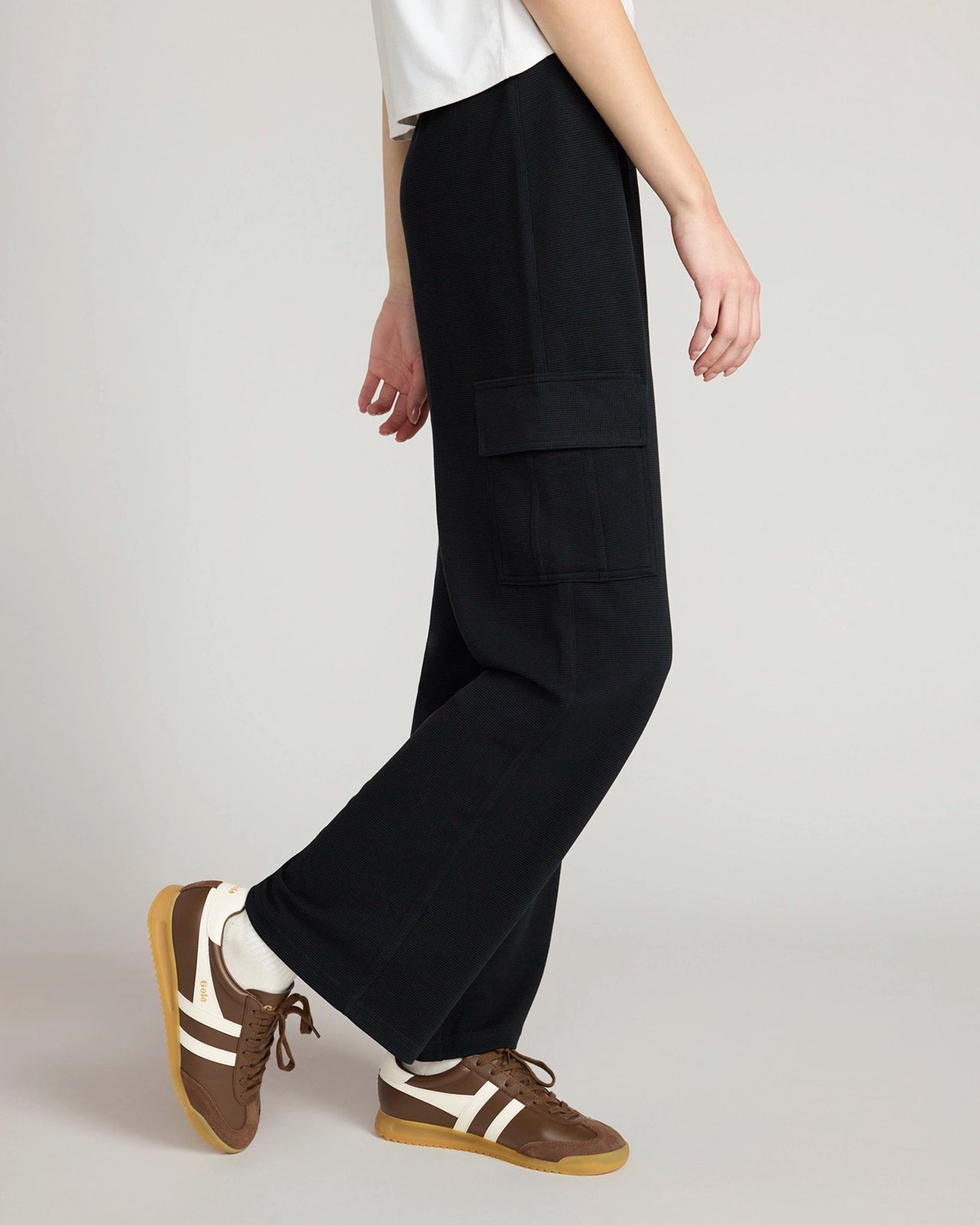 The Soft Luxe Modal + GRS Certified Recycled Poly Waffle Cargo Wide Leg Pant - Black